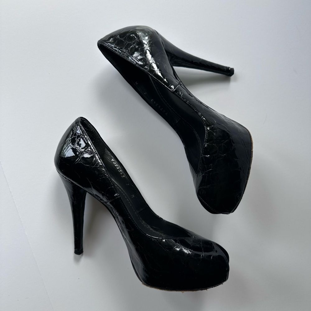 Stuart Weitzman Crocodile Embossed Black Patent L… - image 8